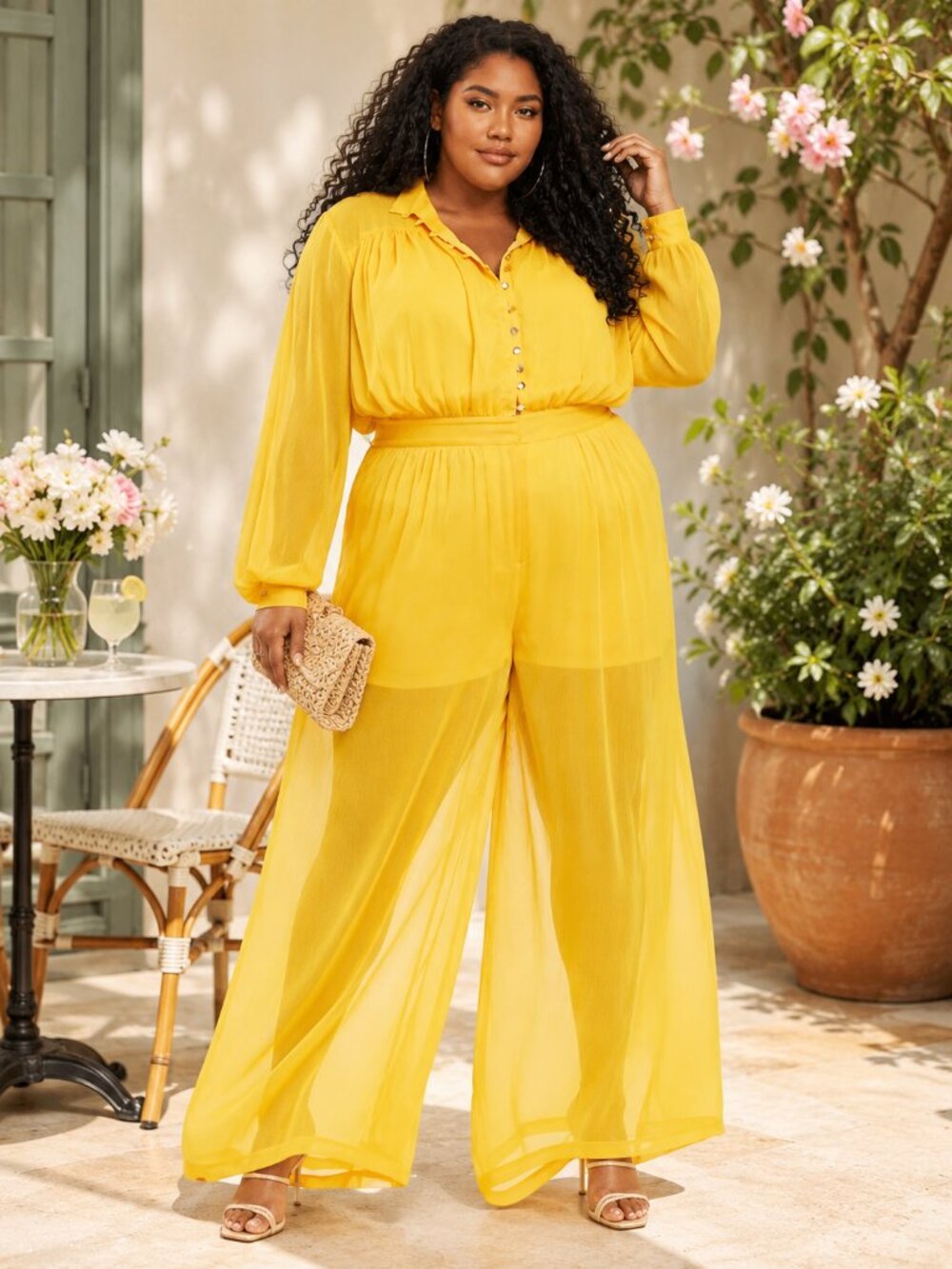 Nina Parker Plus Size Button Front Jumpsuit Sun Yellow Wide Leg 14W NWT